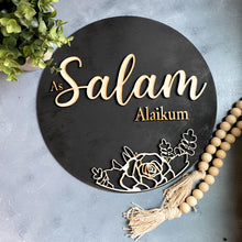 Load image into Gallery viewer, muslim home decor salam door sign isalmic gifts muslim housewarming gifts salaam door wreath door decor muslim kids muslim mom muslim home muslim gifts islamic gifts islamic mom isalmic kids as salam alikum door sign 